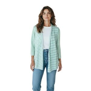 Gudrun Sjoden Open Front Cardigan Mixed Print Polka Dots Lagenlook